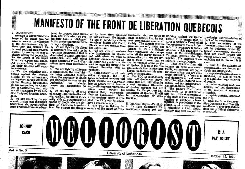 Meliorist editor nearly arrested for treason during 1970 October Crisis